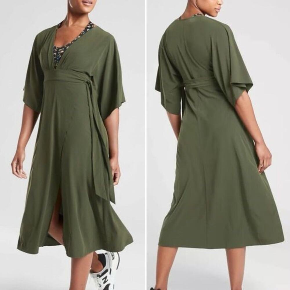 Athleta Calistoga  Wrap Dress in Olive Green Size Small